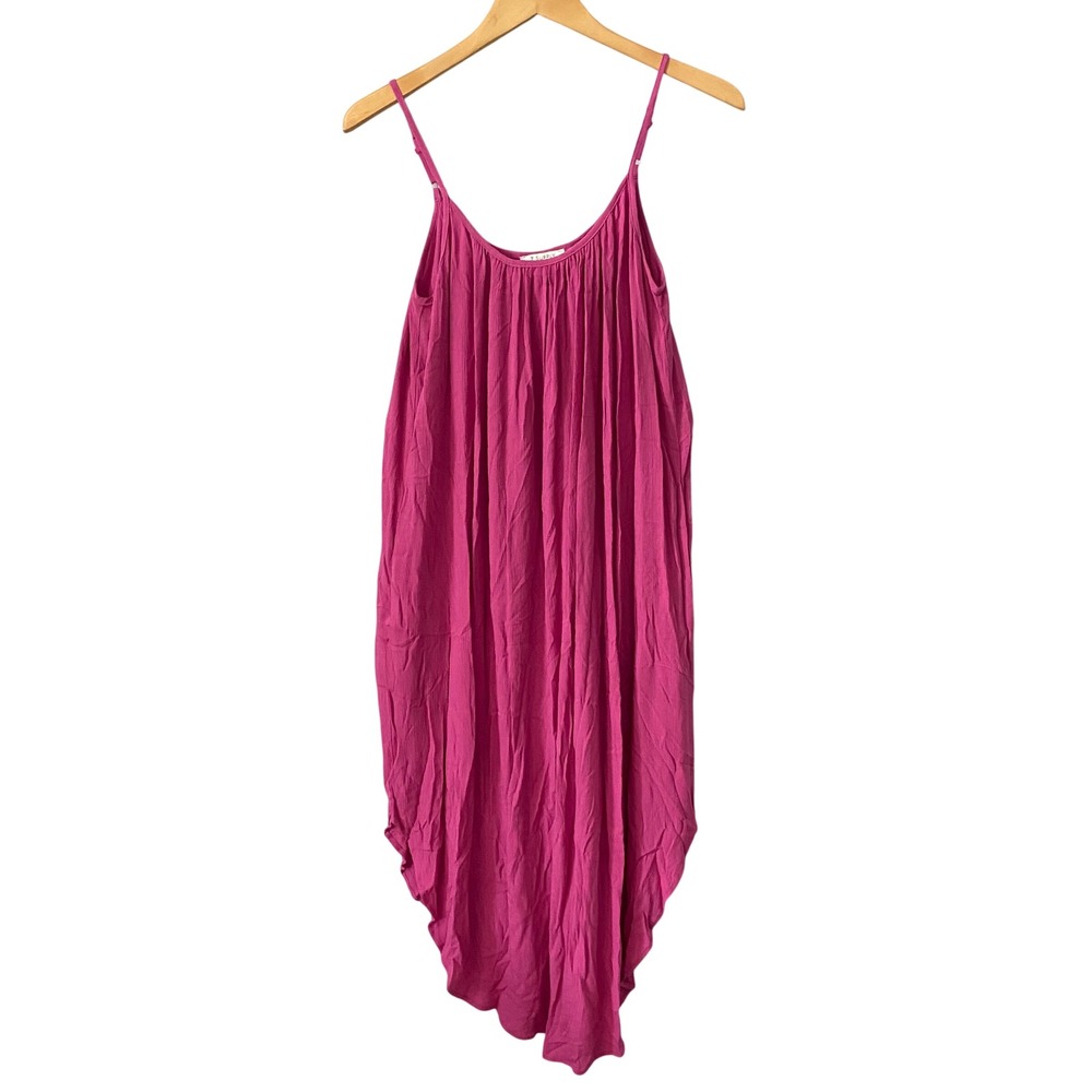 Z Supply‎ Womens Magenta Pink Crinkle Rayon Tulip Hem Midi Dress Pockets Small